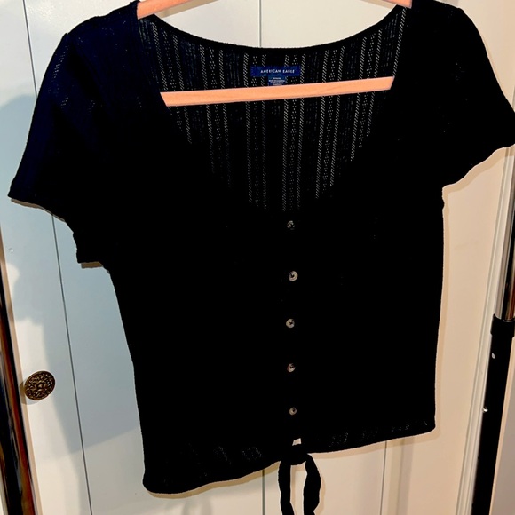 🦅American Eagle Black Tie-up Tee • Women’s Sz Medium 🖤 - Picture 2 of 3